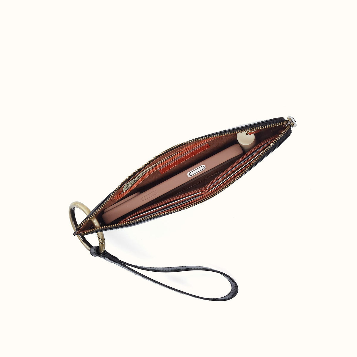 Jett Wristlet In Polished Leather - Black