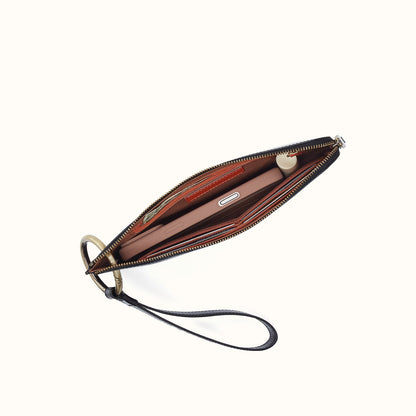 Jett Wristlet In Polished Leather - Black