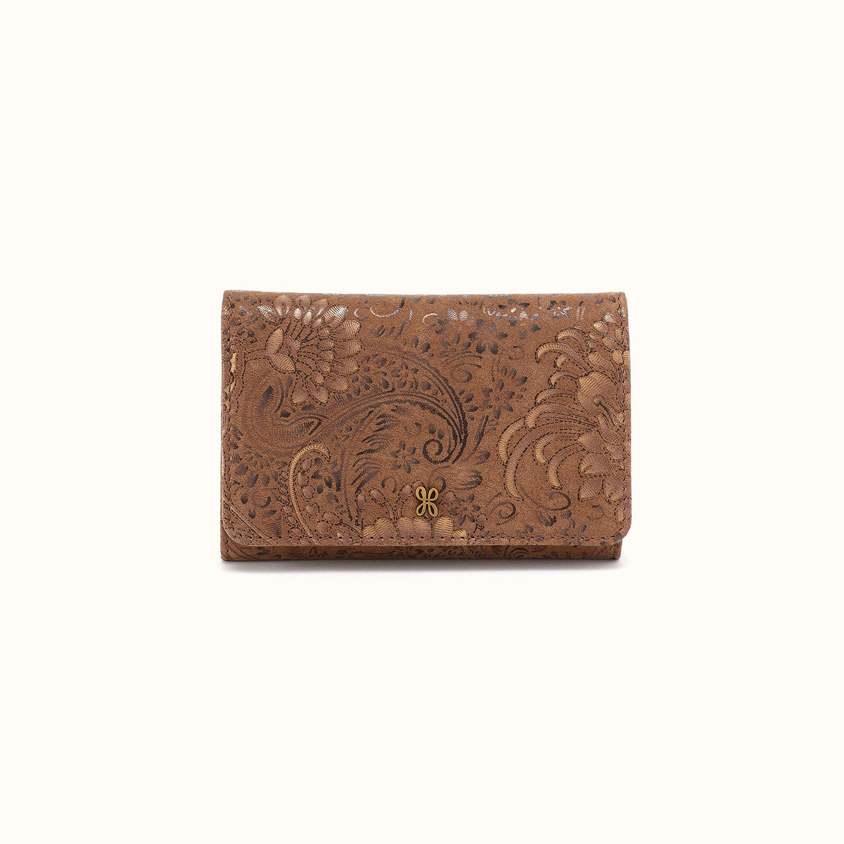 Jill Trifold Wallet In Printed Leather - Mink Folklore