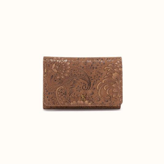 Jill Trifold Wallet In Printed Leather - Mink Folklore