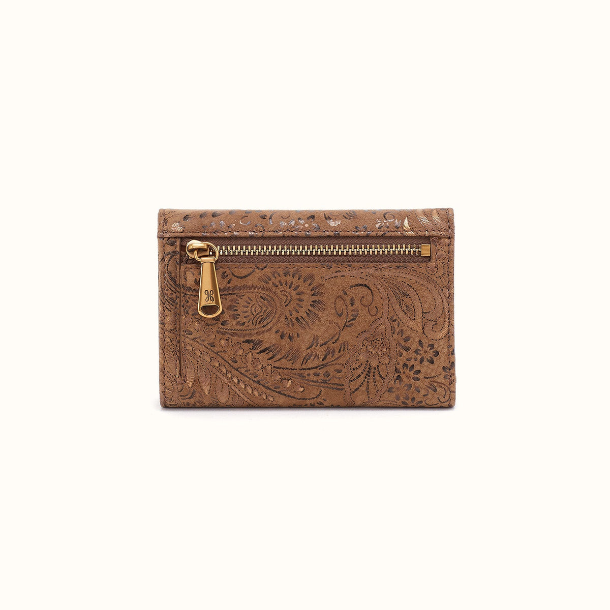 Jill Trifold Wallet In Printed Leather - Mink Folklore