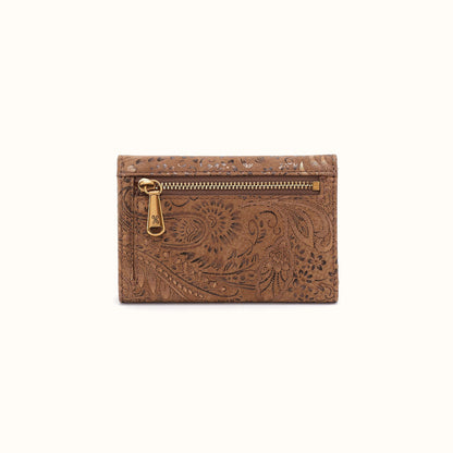 Jill Trifold Wallet In Printed Leather - Mink Folklore