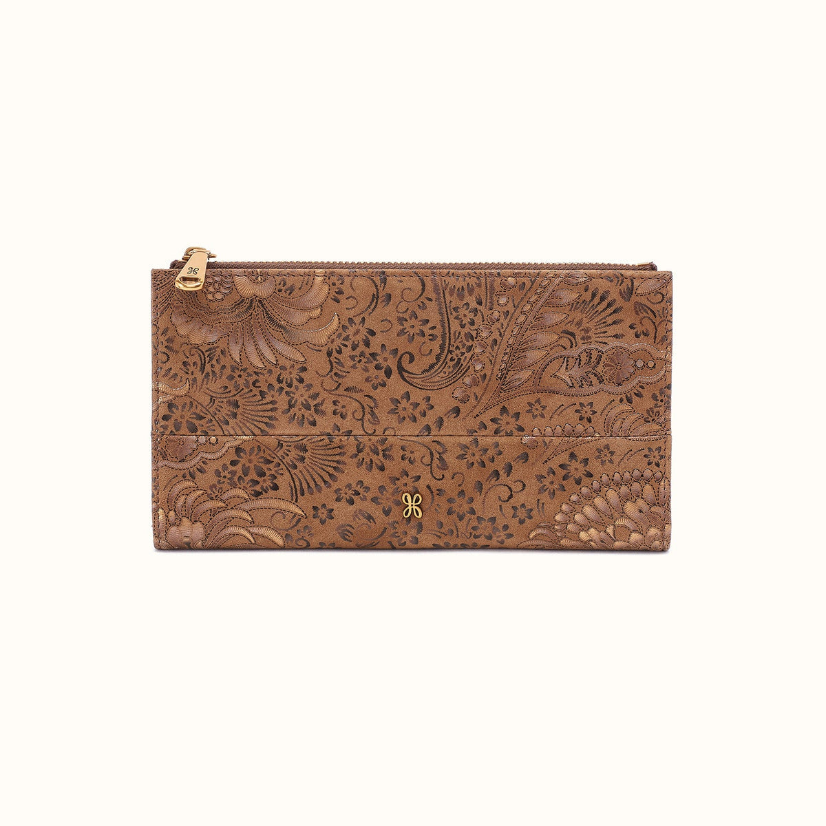 Jill Large Bifold Wallet In Printed Leather - Mink Folklore