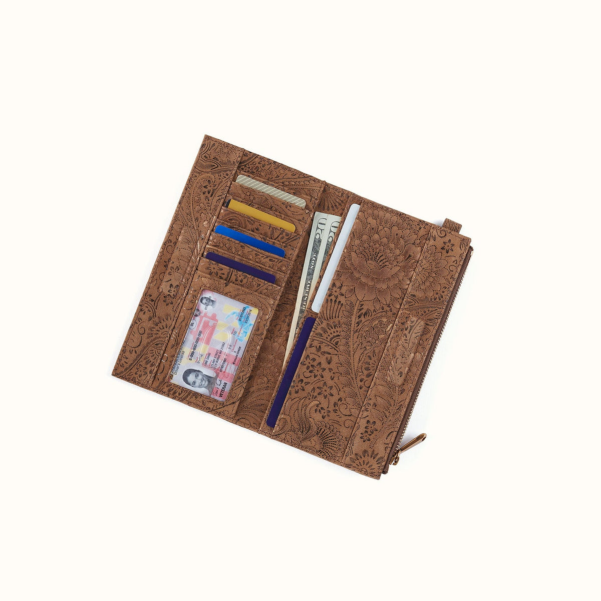 Jill Large Bifold Wallet In Printed Leather - Mink Folklore