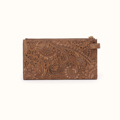 Jill Large Bifold Wallet In Printed Leather - Mink Folklore