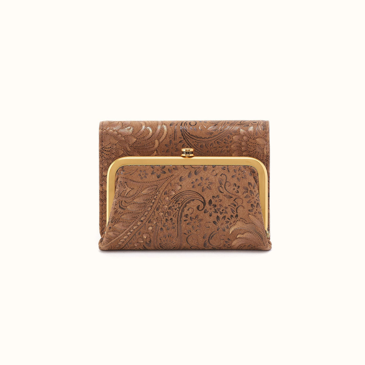 Robin Compact Wallet In Printed Leather - Mink Folklore