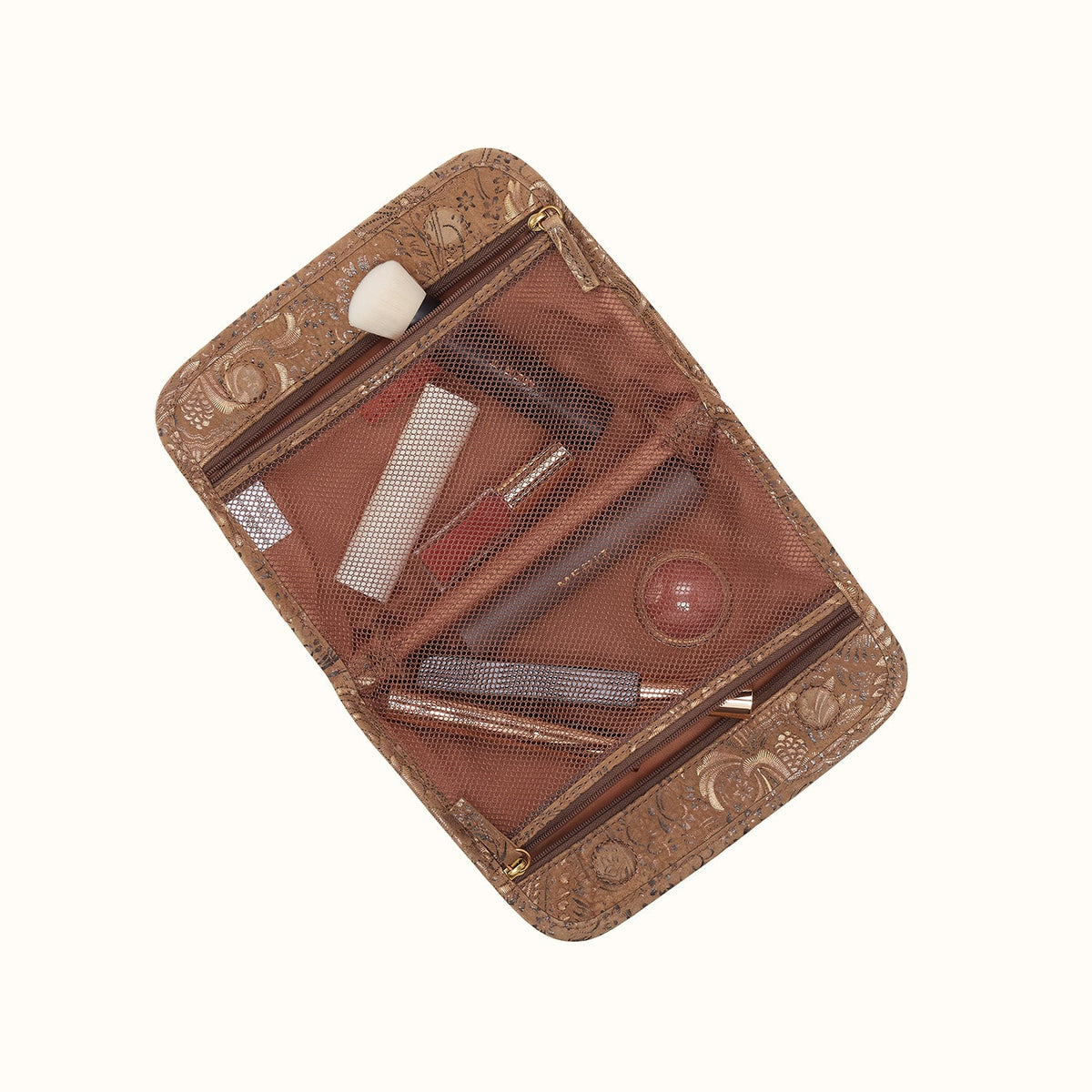 Beauty Cosmetic Pouch In Printed Leather - Mink Folklore