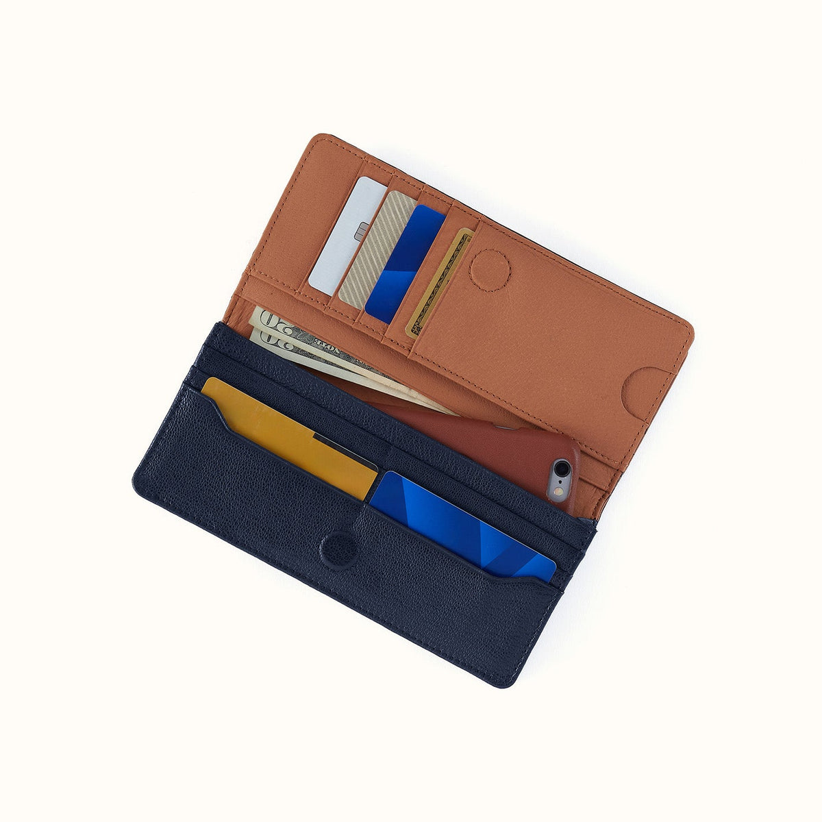 Hutton Large Wallet In Micrograin Leather - Ink Navy