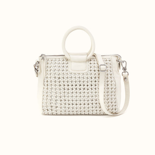 Sheila Medium Satchel in Woven Leather - Whitecap