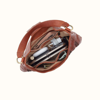 Atlas Hobo Bag In Washed Leather - Kindling Brown