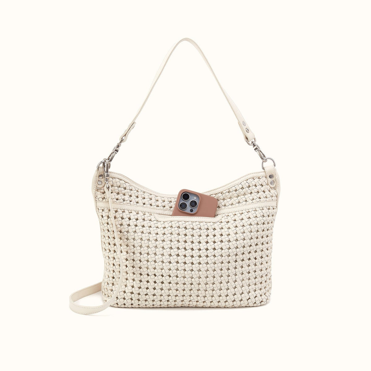 Pier Shoulder Bag in Woven Leather - Whitecap