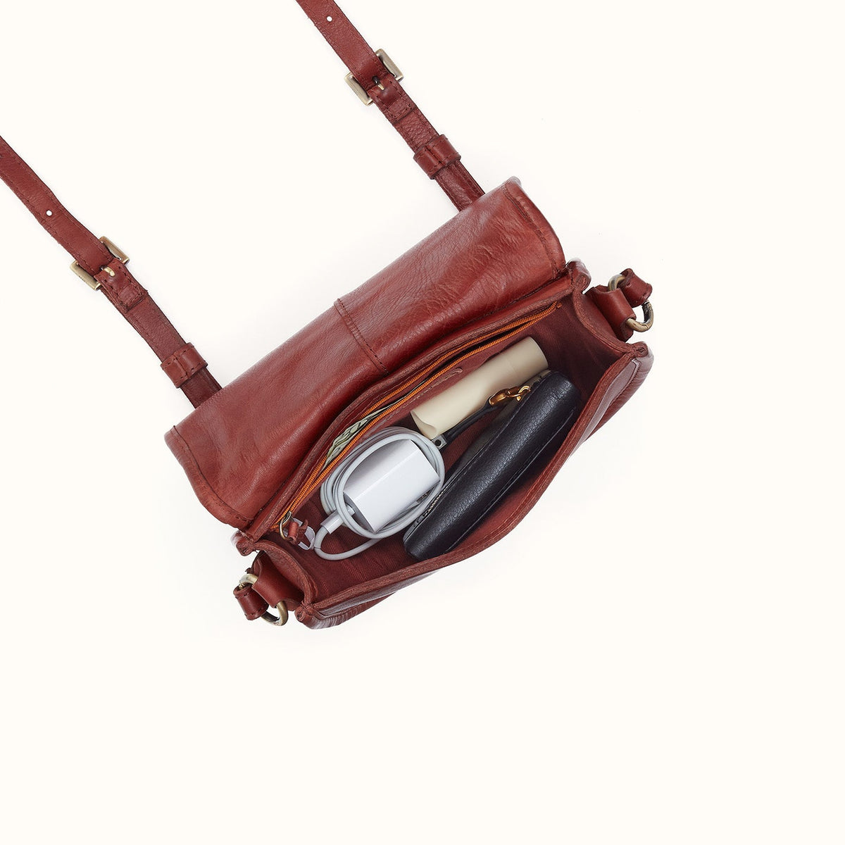 Kiva Small Crossbody In Washed Leather - Chestnut